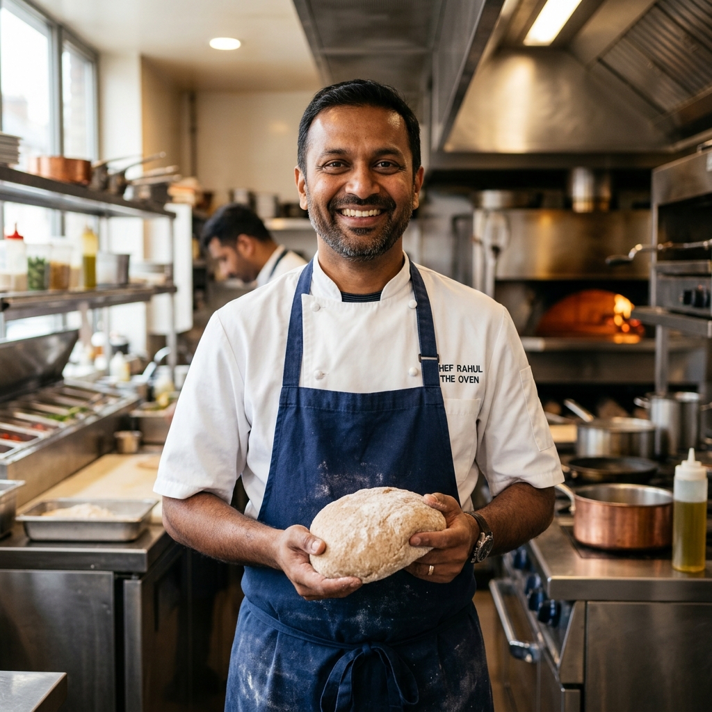 Head Chef at Delight Pizza preparing whole-wheat dough